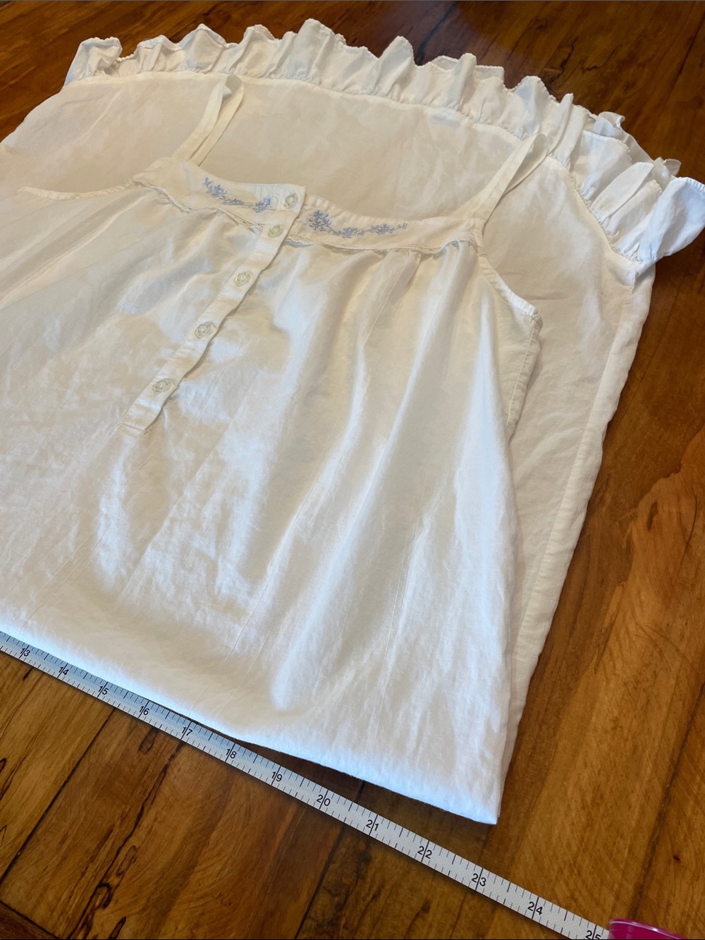 Laura Ashley White Cotton Nightgown with Light Blue Embroidery Sz Medium - Picture 2 of 13